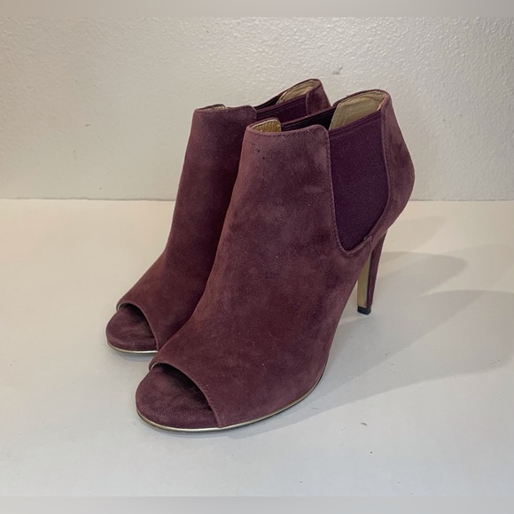 Coach Adrianna Suede Burgundy Peep Toe Heels Ankle Boots Size 5 - Picture 1 of 10